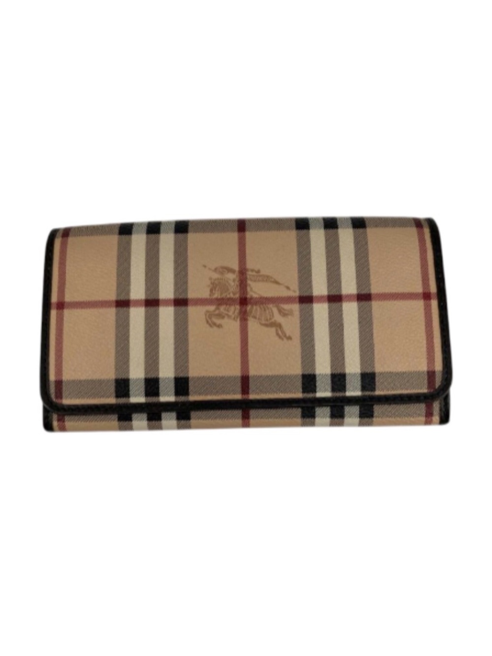 Burberry Beige Plaid Continental Wallet with Black Trim